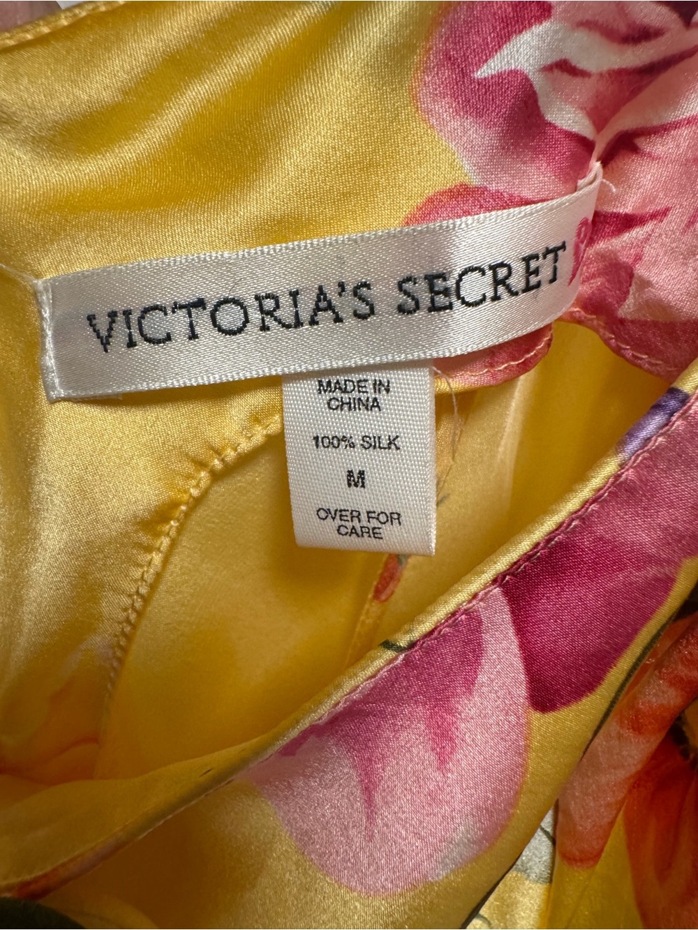 Victoria’s Secret 100% Silk Floral Slip Dress Yellow Pink Medium Vintage - Picture 5 of 5